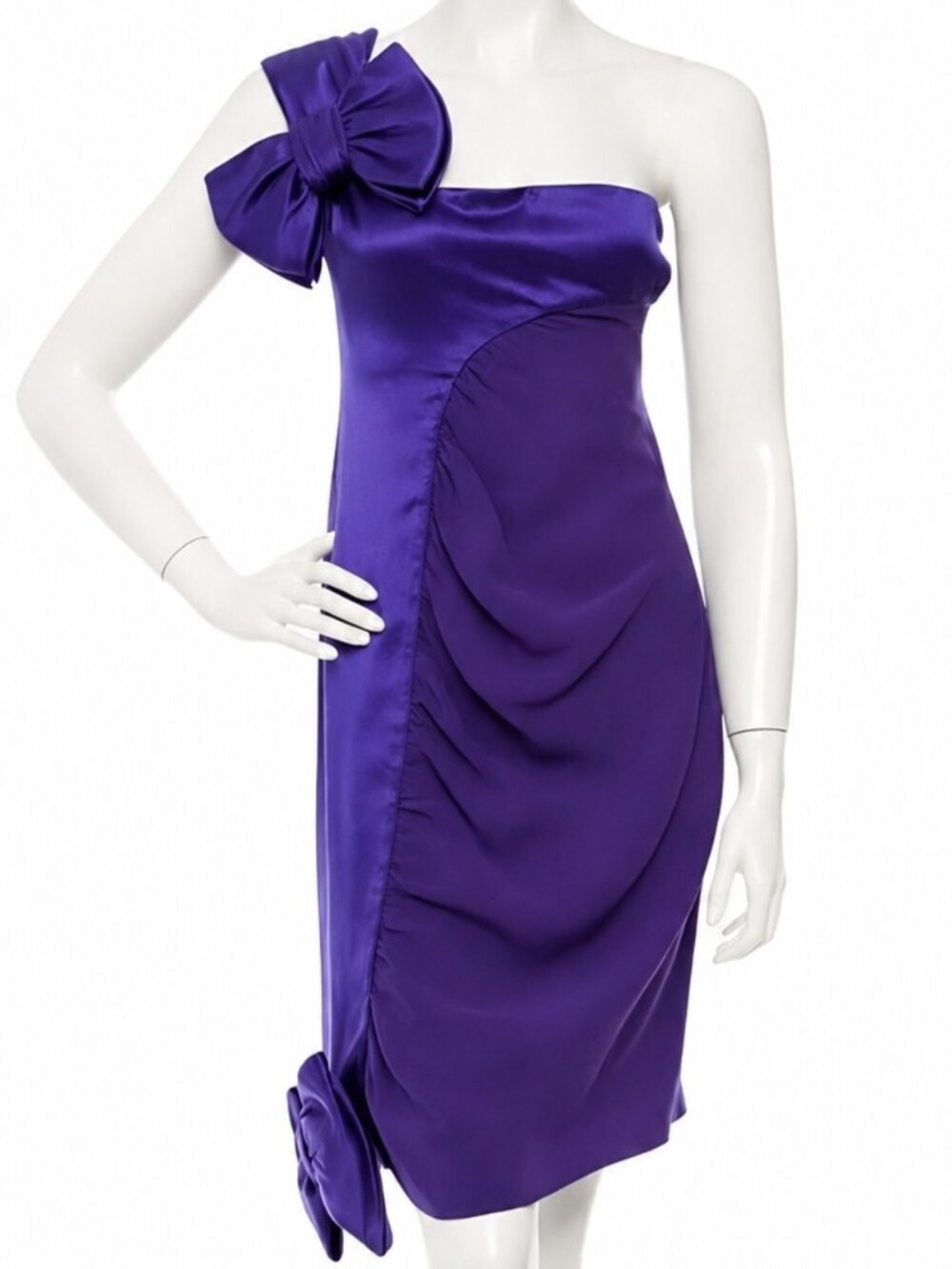 Valentino Garavani Purple Silk One-Shoulder Bow Cocktail Dress Spring 2008 Style